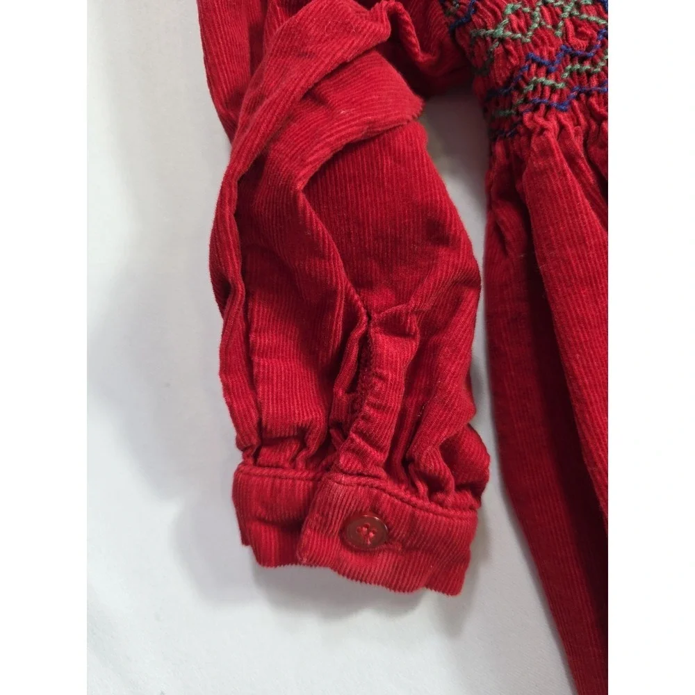 Vintage Just Friends Baby Girl Red Corduroy Dress Smocked Collar 2T Holiday